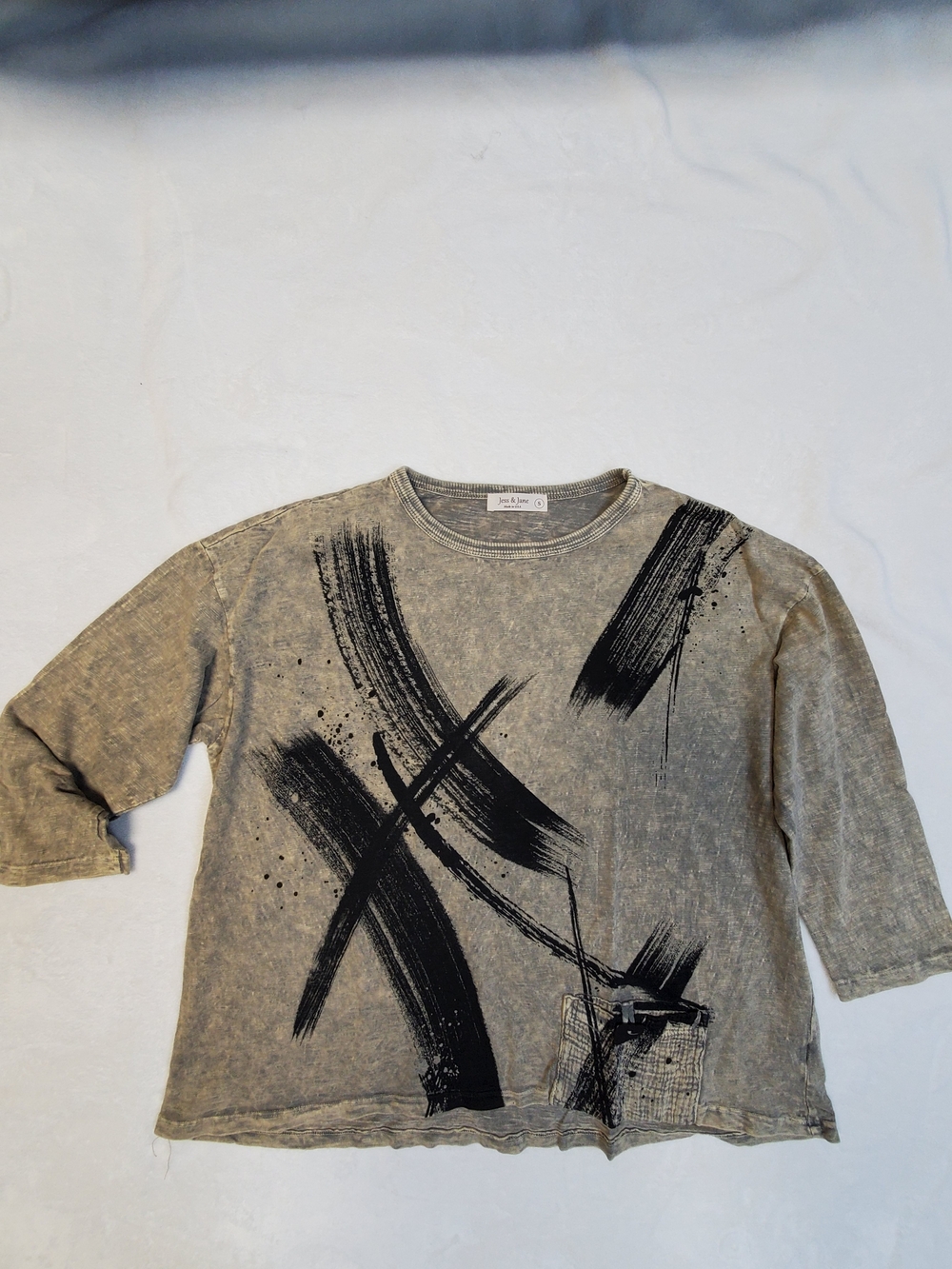 Kids Washed Gray Brushstroke Graphic Sweatshirt